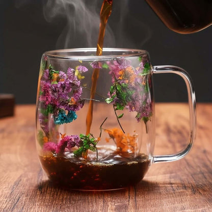 Eternal Bloom Glass Mug | Double Wall Glass Mug