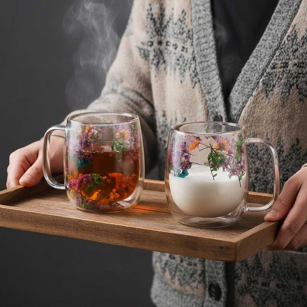 Eternal Bloom Glass Mug | Double Wall Glass Mug
