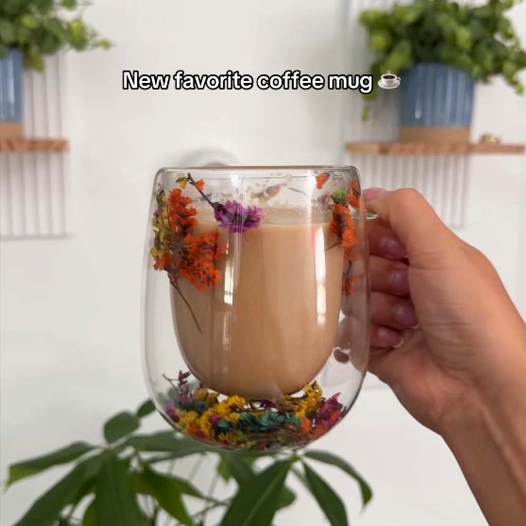 Eternal Bloom Glass Mug | Double Wall Glass Mug